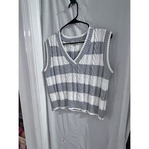 Hooked Up Blue White Striped Cable Knit Sweater Vest Sz M - Picture 1 of 3